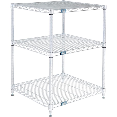 Nexel 3 Shelf, Chrome Wire Shelving Unit, Starter, 24inW x 21inD x 34inH B3124412